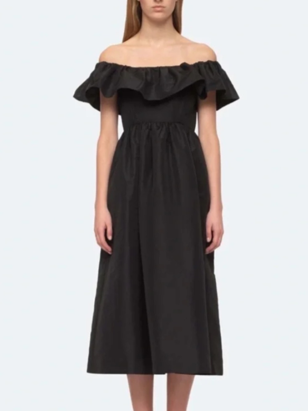 Sea New York DIANA Taffeta Black Off the Shoulder Midi Dress With Tags Size 0